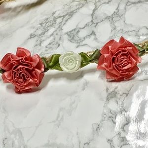 Pink and White Rose Headband Head Wrap